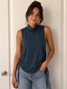 Zara dark teal Mock Neck Ruched Tank